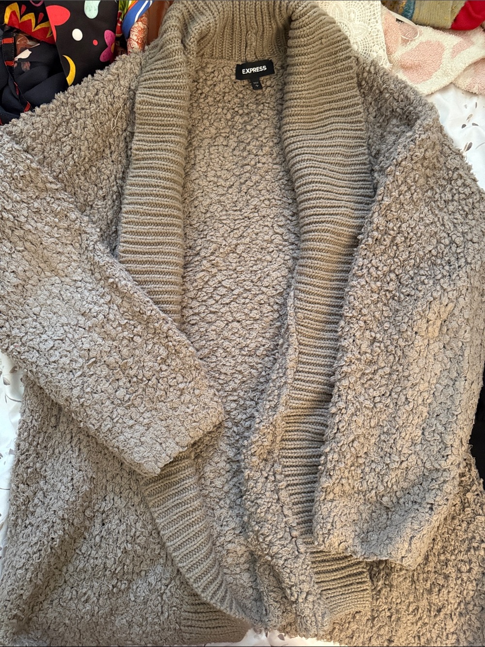 Express Taupe Teddy Open-Front Cardigan
